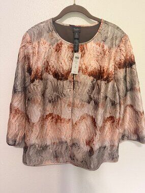 Chico's Traveler Jacket Pleated Artisian Brown Tones Clasp Womans 2/L NWT